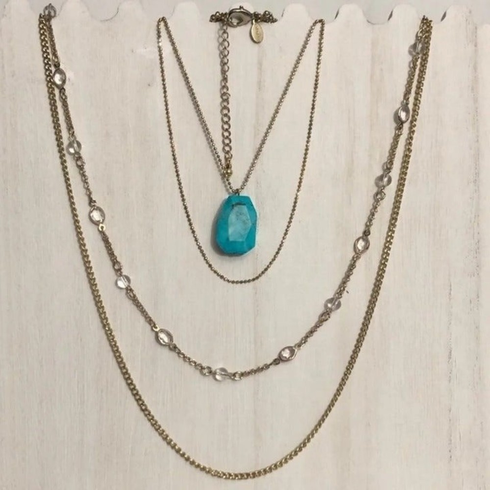 Express Turquoise Pendant Layered Chain Necklace